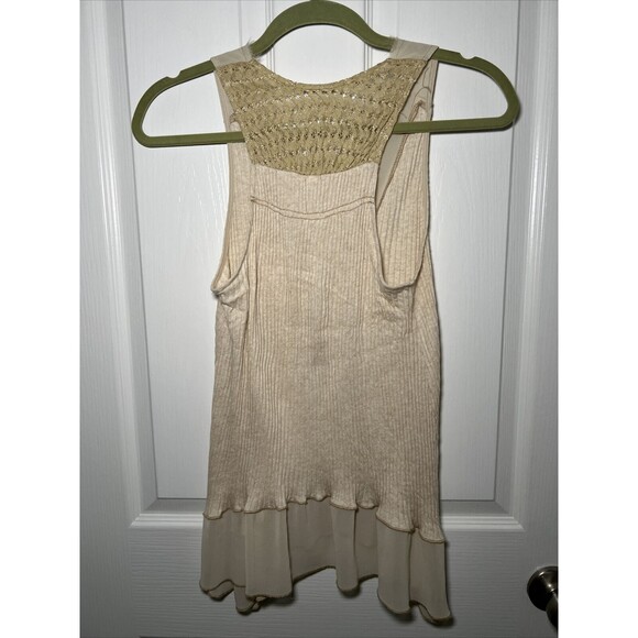 Anthropologie Tiny Ribbed Button Down Sleeveless Top Small Beige Mixed Media - Picture 5 of 9